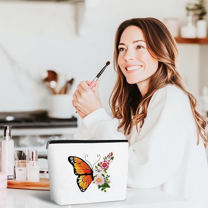 Louise Maelys Embroidery Kit Canvas Makeup Bag for Beginners,Cross Stitch Kits for Adults,DIY Needlepoint-Butterfly and Floral Pattern