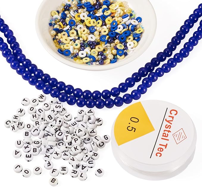Spritewelry Friendship Bracelet Making Kit with Glass Seed Beads 8mm Blue Clay Beads Bracelet Making Kit for Adults Letter Bead for Jewelry Making DIY Crafts Gift Supplies 1 Bag