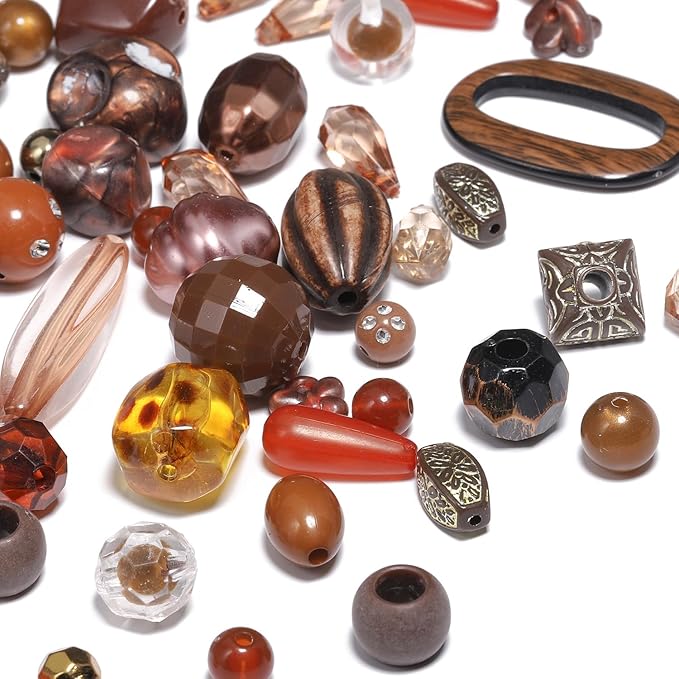 7.5 OZ Assorted Vintage Acrylic Beads for Jewelry Making, Song Xi Unique Flower Rose Czech Beads for Bracelet Earrings, Bohemia Style, Bulk, DIY Holiday Gift (240-260 PCS, Deep Coffee)