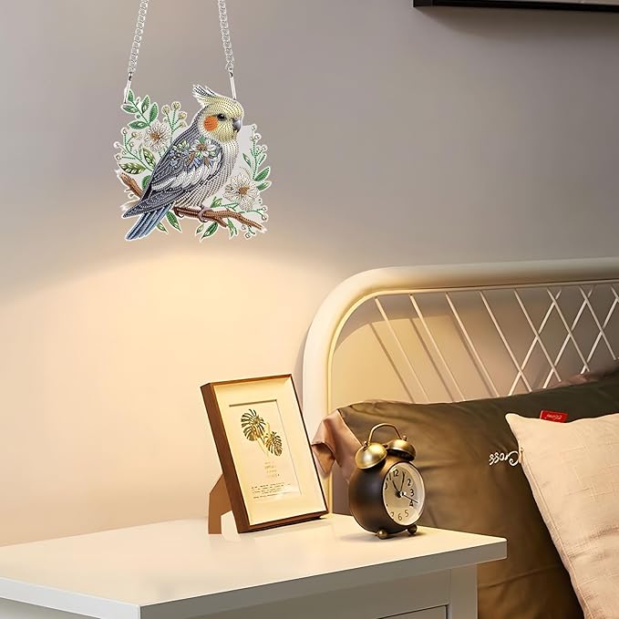 JZHYOAN DIY Bird Diamond Art Hanging Kit Diamond Painting Decorative Sign Hanging Diamonds Craft Pendant Wind Chimes with Diamonds Art Window Pendants Acrylic pendant Crystal Arts pendant Craft Decora
