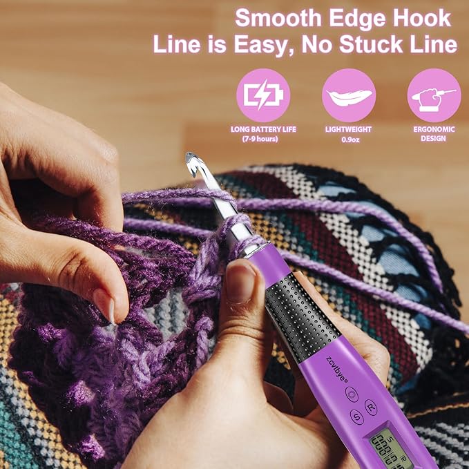 Light Up Crochet Hook Set with Stitch Counter,Crochet Kit with 18 Different Size Interchangeable Crochet Needle,Ergonomic with 2 Levels Led and Digital Stitch Counter for Crocheting and Knitting