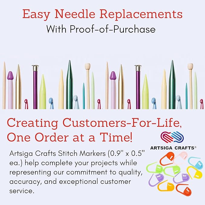 KnitPro Ginger Afghan Tunisian Interchangeable Crochet Hook 6 inch, 6.50mm (15cm, US Size K) with 10 Colorful Stitch Markers