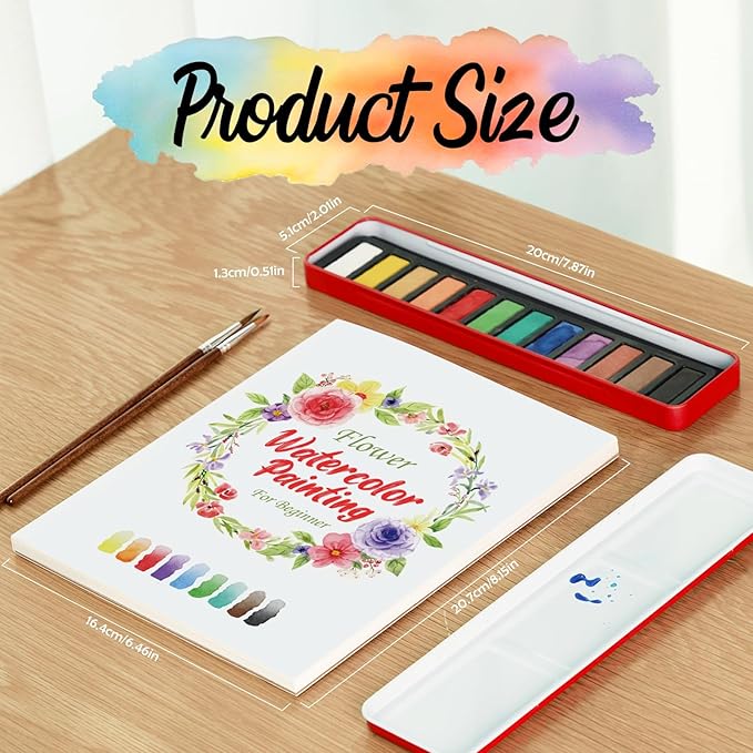 Watercolor Workbook for Beginners, Watercolor Paint Set, Arts & Crafts Water Color Book Notebook Practice Coloring Book for Adults and Teens with 12 Colors Painting Set & Brush (Flowers)