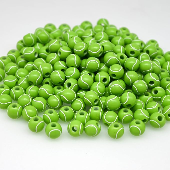 200+ pcs Tennis Ball Beads Sport Bulk Kandi Beads for Jewelry Making, Bracelet Keychain Becklace Charm Bead Kit (Tennis Ball)