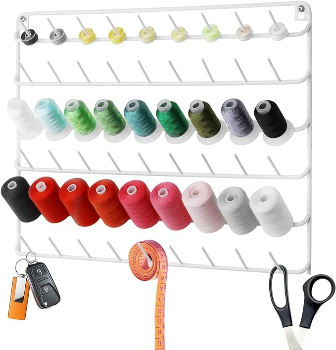 Thread Holder Organizer Wall 54-Spool Sewing Thread Rack 4 Pack Embroidery Spool Holder Organizer Wall Mounted with Hanging Tools White