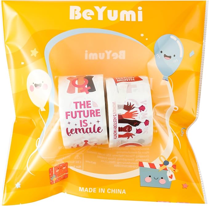 beyumi women's history month sticker - 1000pcs women's history month stickers in 2 rolls waterproof vinyl inspirational feminist stickers girl power rights decal party gifts bottle scrapbooking decor