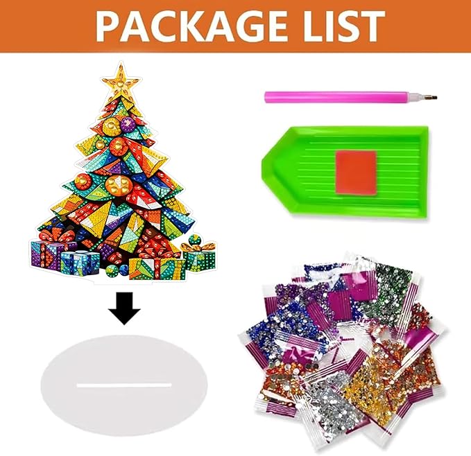 hyzsj DIY Diamond Desktop Ornament Christmas Tree, Crystal Diamond Art Painting Tabletop Ornaments Single Sided, Diamond Ornament for Adult Beginner Home Office Decor Crafts Gift