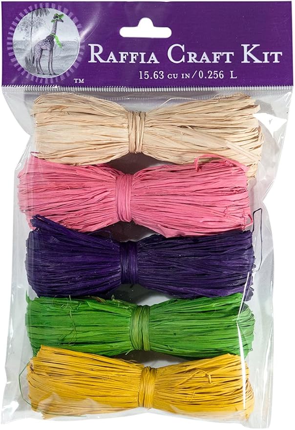 SuperMoss (40525) Raffia Craft Kit - Summer, Summer Time (Natural, Pink, Purple, Grass Green, Yellow), 16 cu in. (5 Pack)