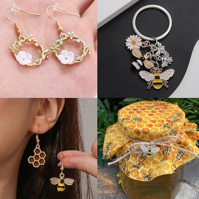 WOCRAFT 120pc Assorted Enamel Bracelet Honeycomb Bee Charms for Jewelry Making Crafts DIY Necklace Bracelet Keychain Crafting Charms Kit (SN814)