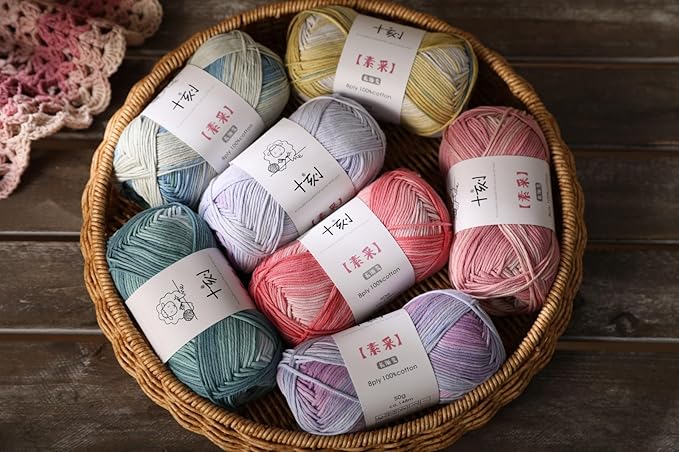 Fine Knitted and Crocheted Cotton Yarn, 100% Long Staple Cotton Yarn Multicolour Gradient Yarn, Infant Sports, 2 Packages 100 g/3.52 oz (50 g/162 yds per Strand) - sc10