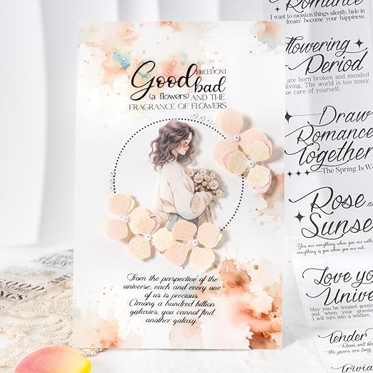 PET Tape Stickers for Scrapbooking Supplies, 6 Rolls of Lettering Themed Journal Stickers for Scrapbooking, Journaling, Junk Journal Supplies, DIY Crafts (Romance)