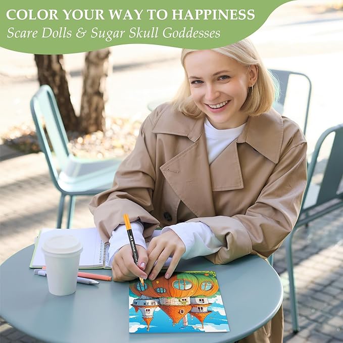 Coloring Books for Adults Relaxation, Stress Relief Coloring Book with 36 Dual Tip Markers, Spiral Coloring Book Set with 72 Patterns Include Magic & Butterfly & Jars, Arts and Crafts Gift for Women