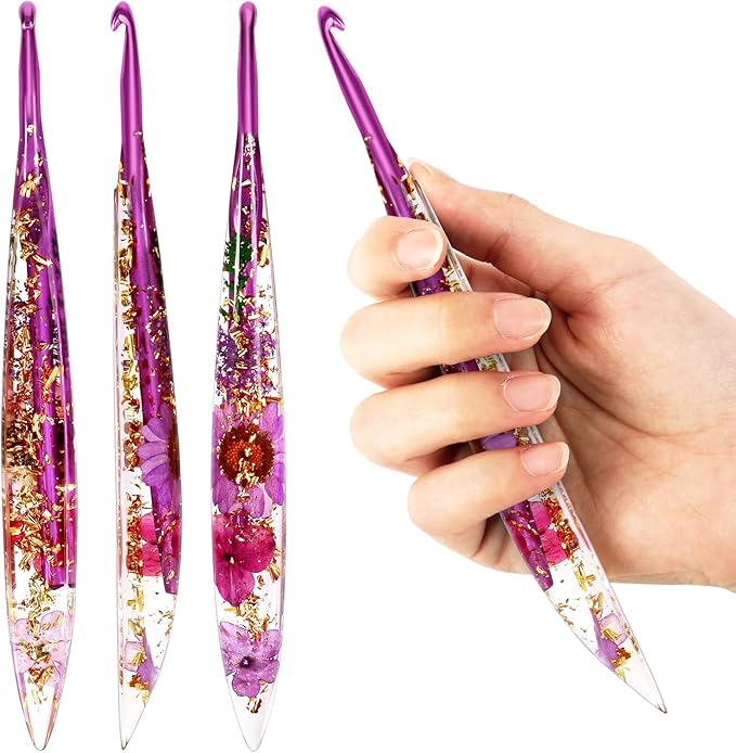 KOKNIT Ergonomic Crochet Hooks Set - 3 Sizes with Floral Resin Handles for Arthritis & Beginners, Comfort Grip for Hand Pain, Extended Soft Handle Design (Multicolor, 3.5-4-4.5mm)
