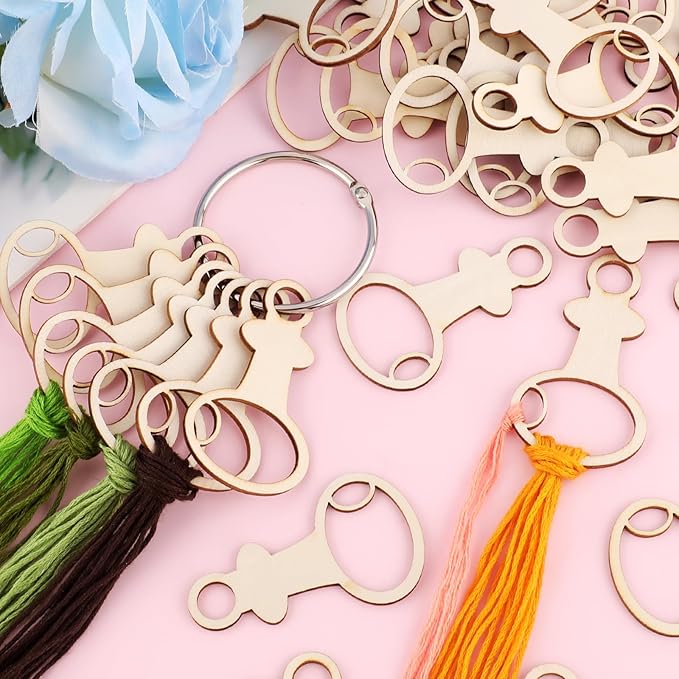 101pcs Wooden Thread Drops,2.4x1.36 Inch Teardrop Embroidery Floss Organizer with Floss Ring Cross Stitch Bobbins for DIY Sewing Storage,Craft Supplies(Style E)