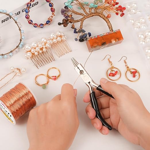 Modacraft 22 Gauge Copper Wire for Jewelry Making with 4 in 1 Plier, 164Ft/0.6mm Craft Beading Pure Bare Copper Wire for Jewelry Making Supplies and Crafting