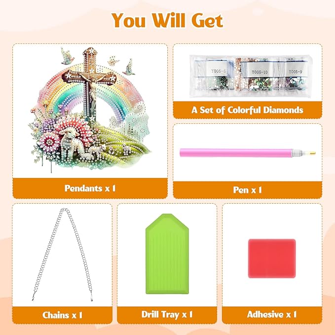 GHHKUD Easter Theme Diamond Art Hanging Kits for Adults, DIY Double Sided Diamond Painting Hanging Rainbow Kits Adults, Special Shaped Acrylic Ornaments Pendants for Window Home Garden Wall