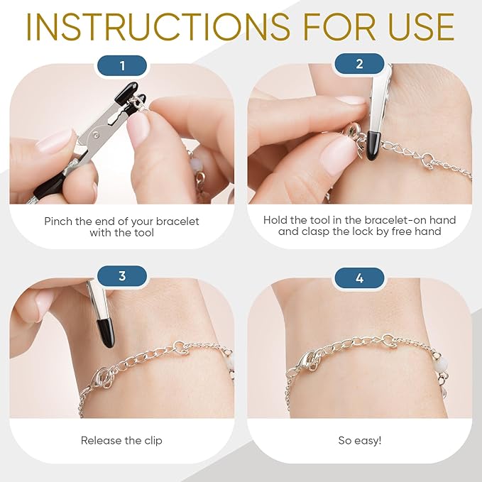 Bracelet Helper Tool - Fastener Helper Tool for Bracelet, Necklace, Jewelry, Watch - Clip, Clasp Helper - Easy to Put on Yourself, Portable, Made of Metal, Silver