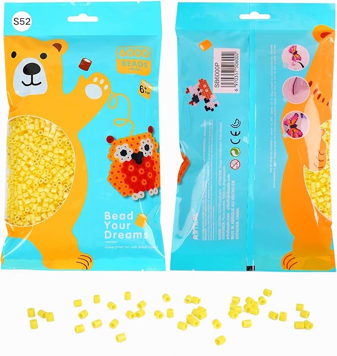 ARTKAL Fuse Beads 6000 Melty Beads Compatible 5 mm Perler and Hama Bead, Yellow, S52