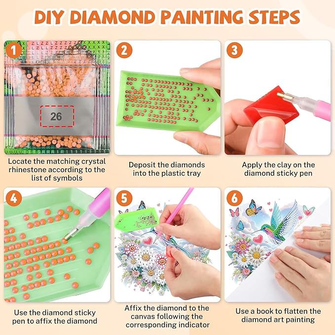 Masendp Hanging Diamond Art Decoration Kit 5D Diamond Painting Kit, DIY Hummingbird and Flower Series Diamond Art Kit Suitable for Beginners and Adults, Home Wall Garden Decoration