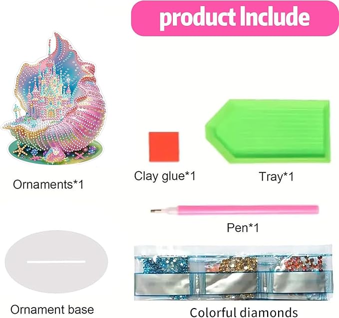 RYMILIE Diamond Art Kits for Adults,DIY Tabletop Diamond Art Painting Kit,Special Shaped Rhinestone Desk Placement Ornament,Home Stand Up Gem Painting Craft Kit,Double Sided(Conch Castle)