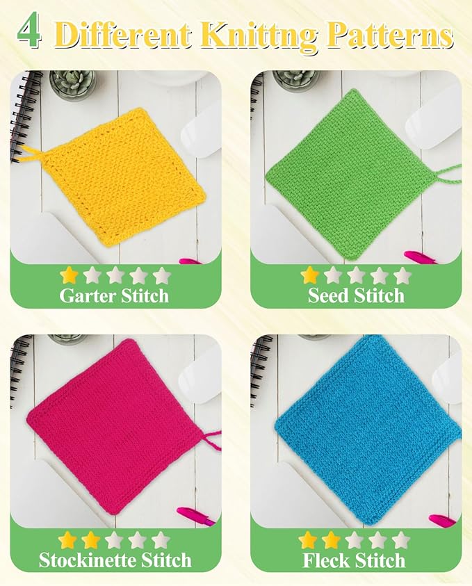 Aeelike Knitting Kit for Beginners, Complete Beginner Knitting Kit Easy Knitting Set Including Knitting Needles Set Cotton Yarn, Learn to Knit Dishcloth with Step-by-Step Instructions, Colorful