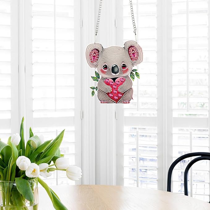 DIY 5D Diamond Painting Rhinestone Acrylic Pendant Kit Love Koala Special Shape Diamond Art Crafts Wall Hanging Mosaic Art Door Window Home Decoration Ornament Valentine's Day Gifts
