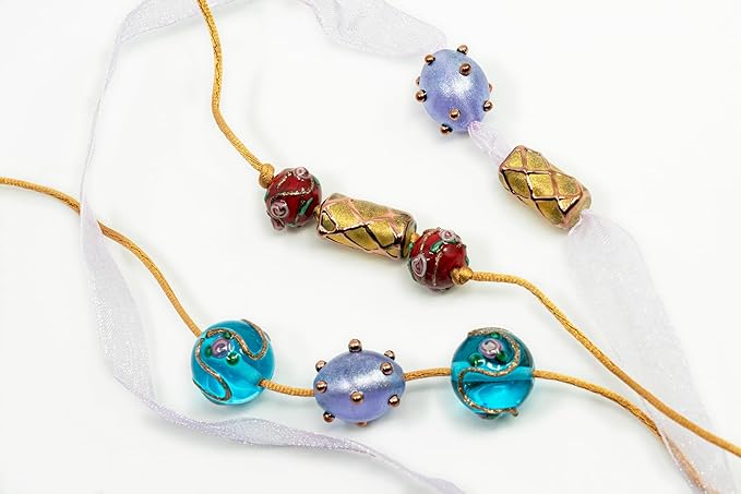 8 pcs Mix of Bohemia Lampwork Czech Glass Beads with Pearl Decorated Beads, Modern lampwork Design and Round Flower Beads, LW 002