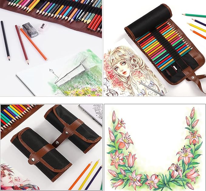 Heshengping Sketching Drawing Art Pencil Kit-50 Piece Set with 24 Color Pencils for Coloring Books, 14 Graphite 3 Charcoal Erasers Etc., Artist Supplies Ideal for Adult, family friend, Beginner