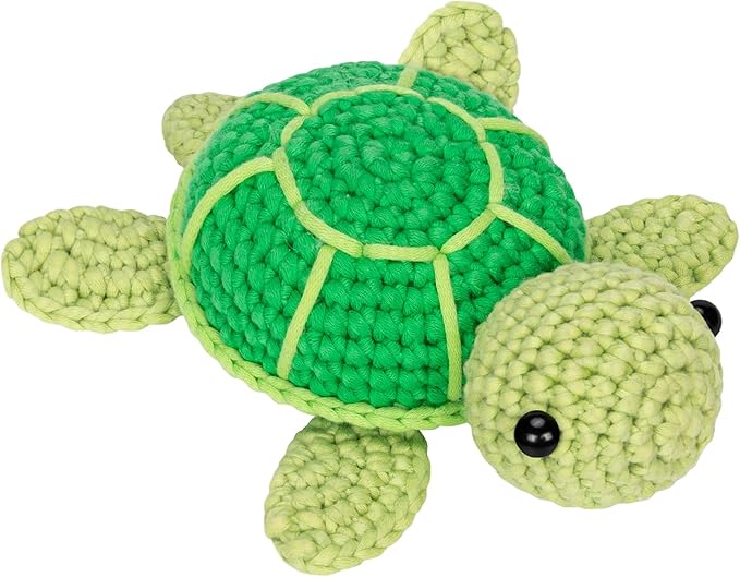 Mewaii Crochet Kit for Beginners Level 1 with 40% Extra Eco-Friendly Pre-Started Easy Yarn, Step-by-Step Video Tutorials for Adults and Kids (Green Sea Turtle)