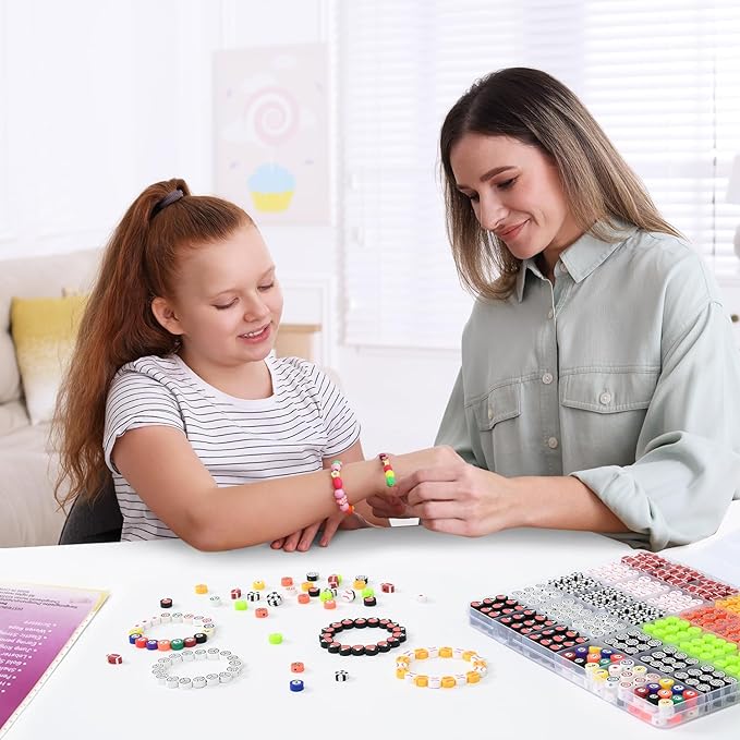 600pcs Polymer Clay Beads Friendship Bracelet Making kit Cute Fun Charms Beads for Bracelet Making DIY Arts Crafts Birthday Gifts Toys for Kids Girls Age 4-13 Ball