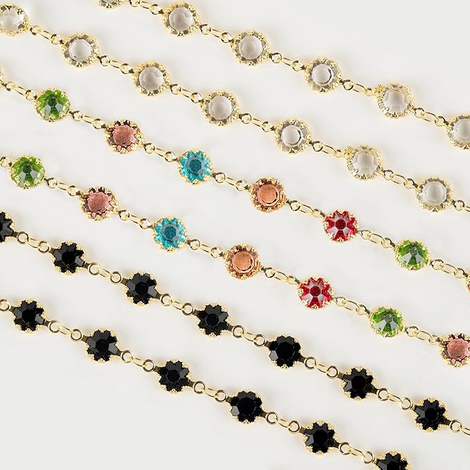 UMAOKANG Colorful Crystal Jewelry Chains Bulk 18K Gold Plated Brass Chain for Jewelry Making Women Necklace Bracelet DIY Craft Chain Roll