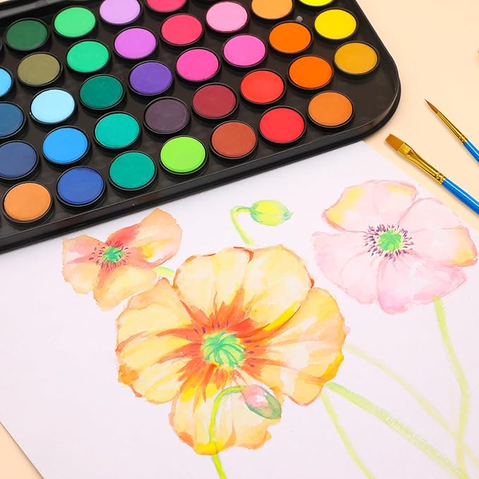 Artecho 48 Colors Watercolor Paint Set with 10 Paint Brushes, A5 Watercolor Paper Pad and 2 Watercolor Pens, Washable Water Colors Paint Adult Set