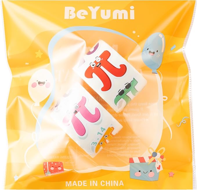 beyumi pi day sticker roll - 1000pcs cute pi day math themed stickers in 2 rolls waterproof vinyl cute π math symbol with funny expression decals for gifts party favor envelopes bottle decor for kids