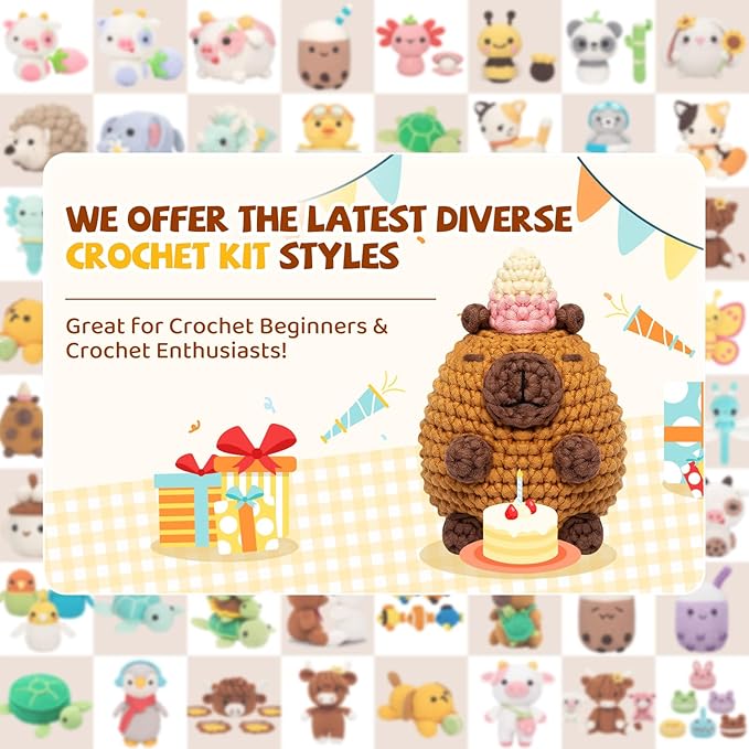 Mewaii Crochet Kit for Beginners Level 1 with 40% Extra Eco-Friendly Pre-Started Easy Yarn, Step-by-Step Video Tutorials for Adults and Kids (Happybara)
