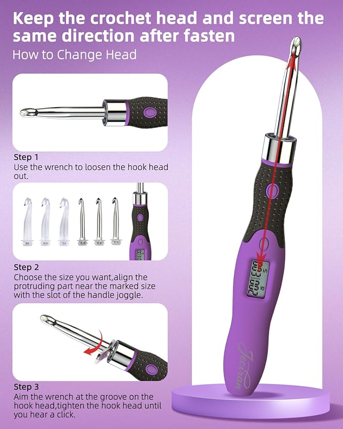 Upgraded Counting Crochet Hook Set - 24-in-1 Interchangeable Hooks Kit - Light Up, Digital Stitch & Row Counter- No Need to Move Fingers- Ergonomic for Arthritic Hands - Cool Gift