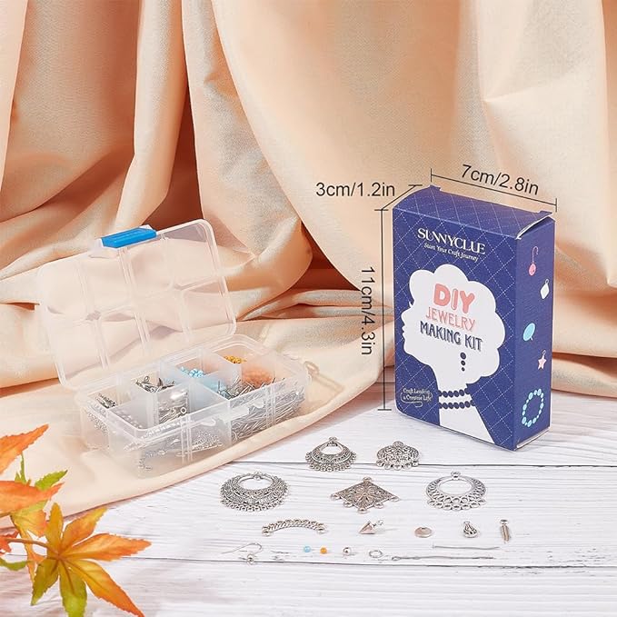 SUNNYCLUE 1 Box DIY 10 Pairs Chandelier Charms Earring Making Kit Boho Charms for Jewelry Making Feather Cone Pendants Flat Round Head Pins Eye Pins Jump Rings Antique Silver Adult Women