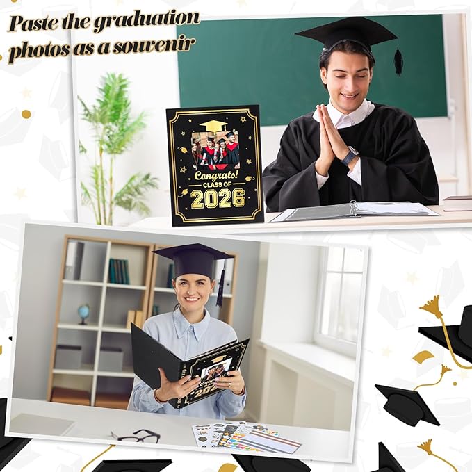 Pasimy Graduation Scrapbook Kit A4 Photo Album 60 Pages Removable DIY Memory Scrap Book Grad Picture Album with Stickers Holds 4x6 5x7 8x10 Pictures for Grad Class of 2026 Graduation Gifts(2026)