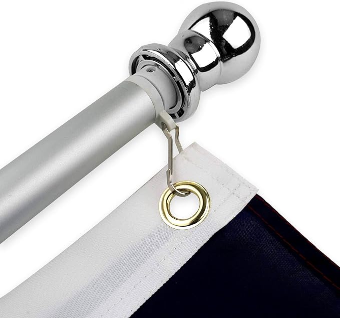 5FT Aluminum Flag Pole with Chrome Knob Clips Ring Kit Standard Flagpole Heavy Duty Outdoor Post Decorative Banner Accessories 2" x 57" Home Gifts Tapestry Decorations House Roof Poles Mount Holder