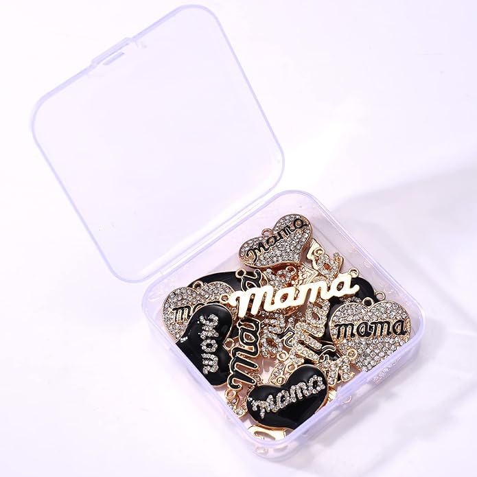 18/20PCS Mama Charms for Jewelry Making Rhinestone Heart Birthday Mother’s Day Charms Letter Mama Mom Pendants for Necklace Bracelet Making DIY Crafts