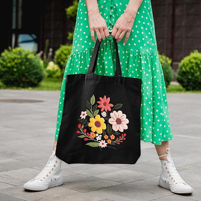 louise maelys canvas tote bag embroidery kit for beginners,cross stitch kits for adults,arts and diy crafts needlepoint include flower pattern,women shopping reusable grocery bags