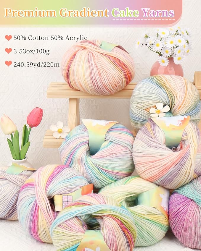 Coopay Yarn for Crocheting Knitting, Gradient Cake Yarns, 2 × 3.53oz - 240yds - 50% Cotton 50% Acrylic Ombre Yarns, Gradient Crochet Yarn for Blankets, Shawls, Scarves (204 Lavender)