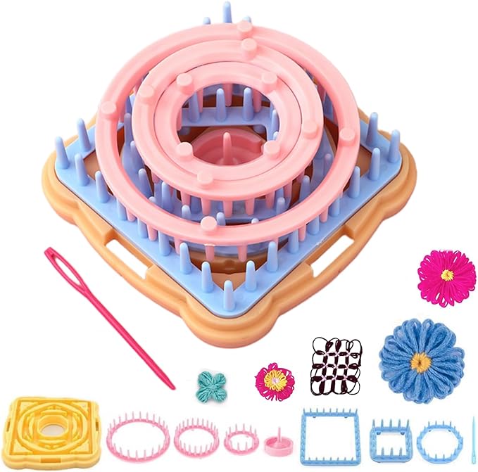 Knewmart Weaving Loom Kit, 8pcs Flower Maker Wool Knitting Ball Maker Weaving Tools Knitting Craft Weaver Loom - with Needle (Flower Maker + Yarn +Scissors)