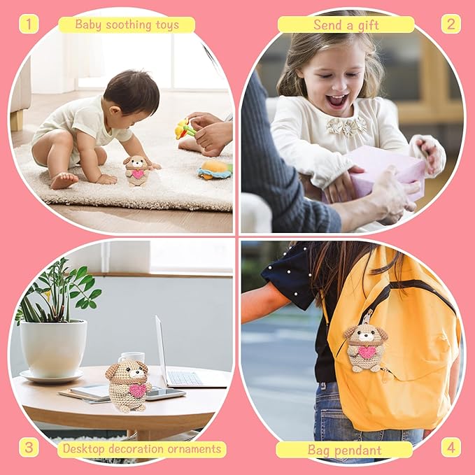 UzecPk Crochet Kit for Beginners, Crochet Kit Cotton-Nylon Blend Yarn Include Videos Tutorials Dog Crochet Set for Starters Adult Crochet Animals Kits with Enough Yarn and Accessories