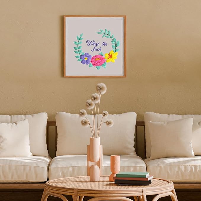 Louise Maelys Funny Embroidery Kits for Beginners,Cross Stitch Kit for Adults Starters,DIY Needlepoint with Floral Flower Wreath Pattern