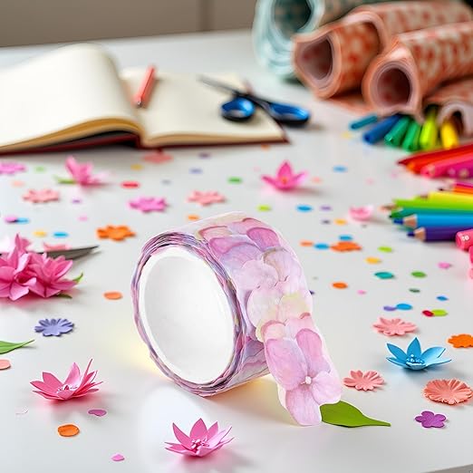 Colorful Floral Petal Washi Tape Set – Decorative Masking Tape for Scrapbooking, Journals, DIY Crafts, and School Office Supplies, Cute Flower Stickers, Adhesive Paper Tapes for Aesthetic