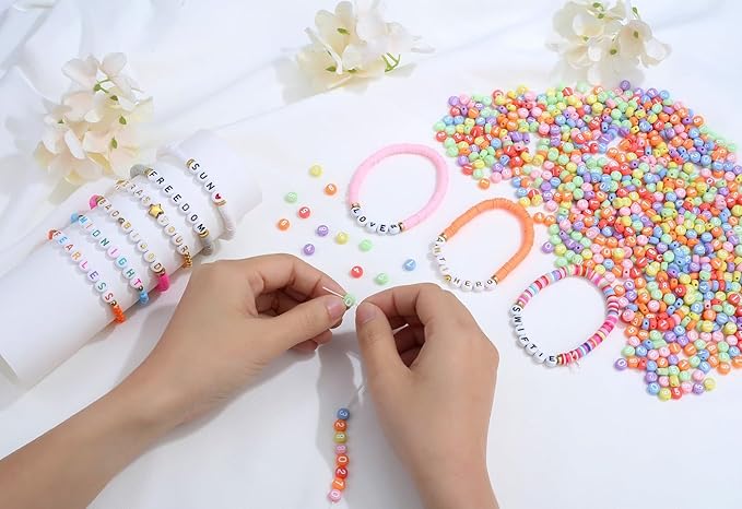 LAIDANLA 1000PCS Acrylic Number Beads White Number Colorful Round Bead 7×4mm for Jewelry Bracelets Necklaces Key Chains Making