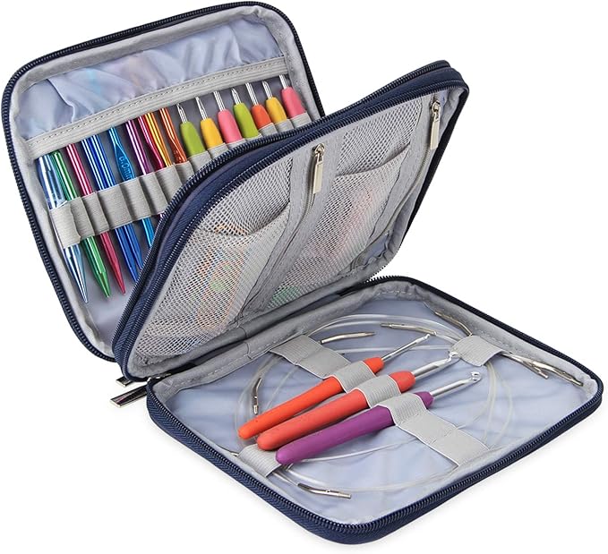 Teamoy Organizer Case for Interchangeable Circular Knitting Needles, Crochet Hooks and Knitting Accessories, Keep All in Place and Easy to Carry, Cats Blue (No Accessories Included)