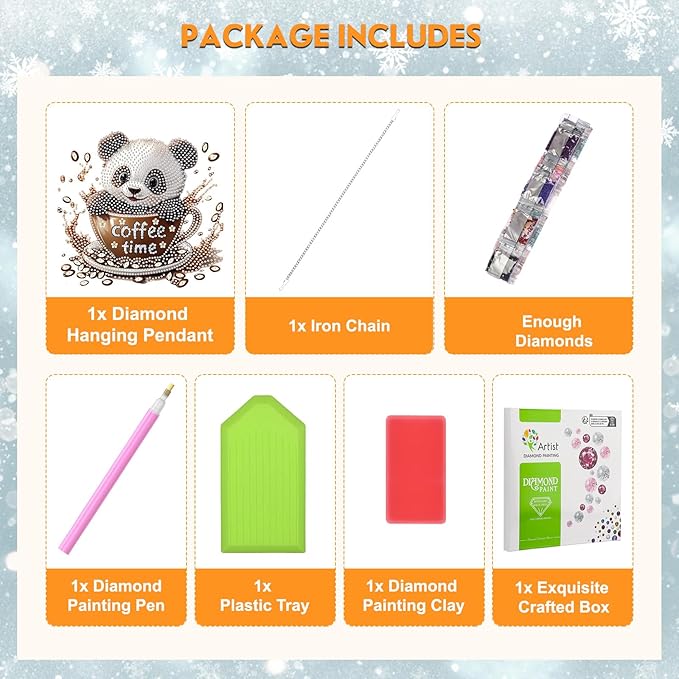 NEWENMO Diamond Art Kit for Adult, Coffee Panda, Diamond Art Painting Double Sided Window Pendants for Home Garden Wall Hanging, DIY Special Shaped Gem Hanging Ornaments, Cute Panda
