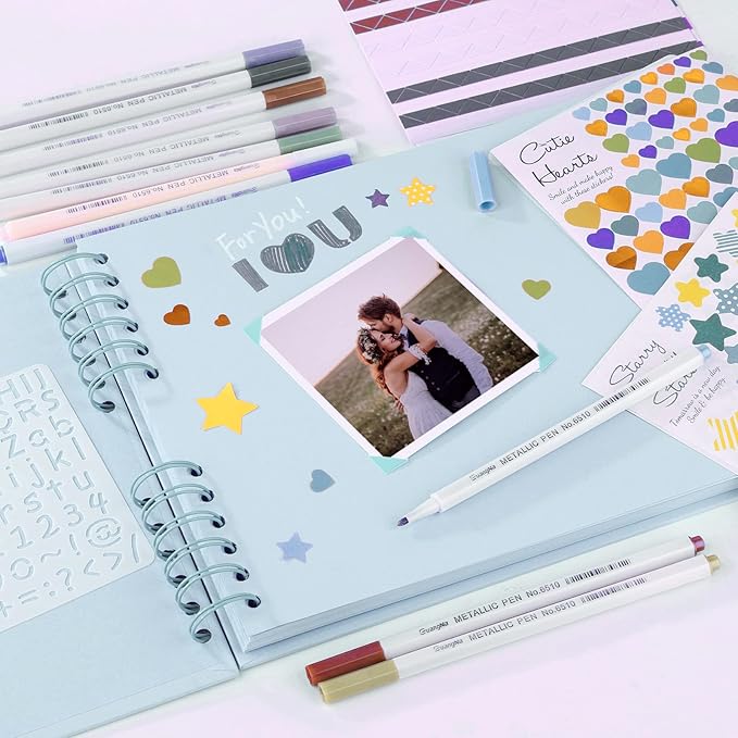 Gotideal 80 Pages Scrapbook Album with 10 Metallic Markers, Craft Paper Photo Album for Wedding and Anniversary, Family DIY Scrapbook Accessories with Scrapbooking Stickers Corners(BLUE)