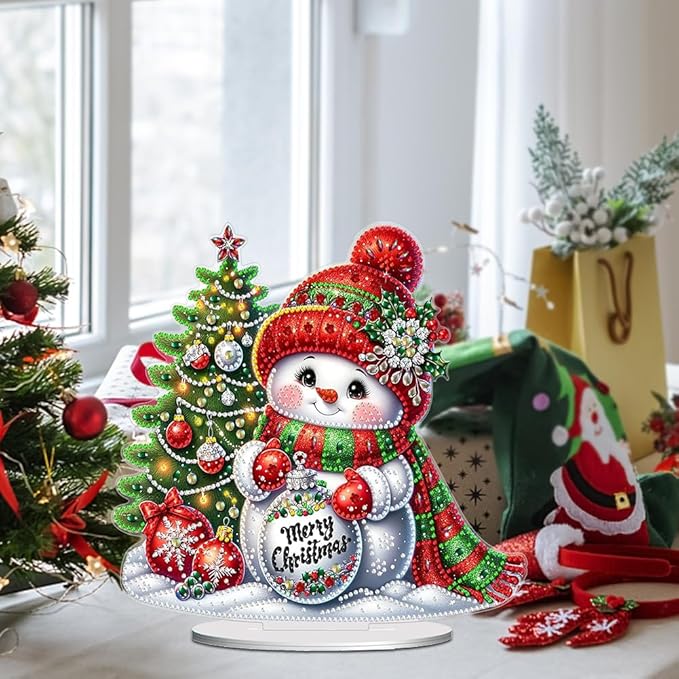 LAKEQUILL Christmas Desktop Diamond Art Kit for Adults Christmas,DIY Stand Up Double Sided Special Shaped Diamond Art Desktop Ornaments for Home Office ( Xmas Snowman )